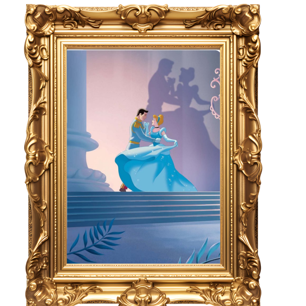 invitacion-digital-XV-disney-classic-imagen-marco-dorado-con-cenicienta-y-principe-bailando