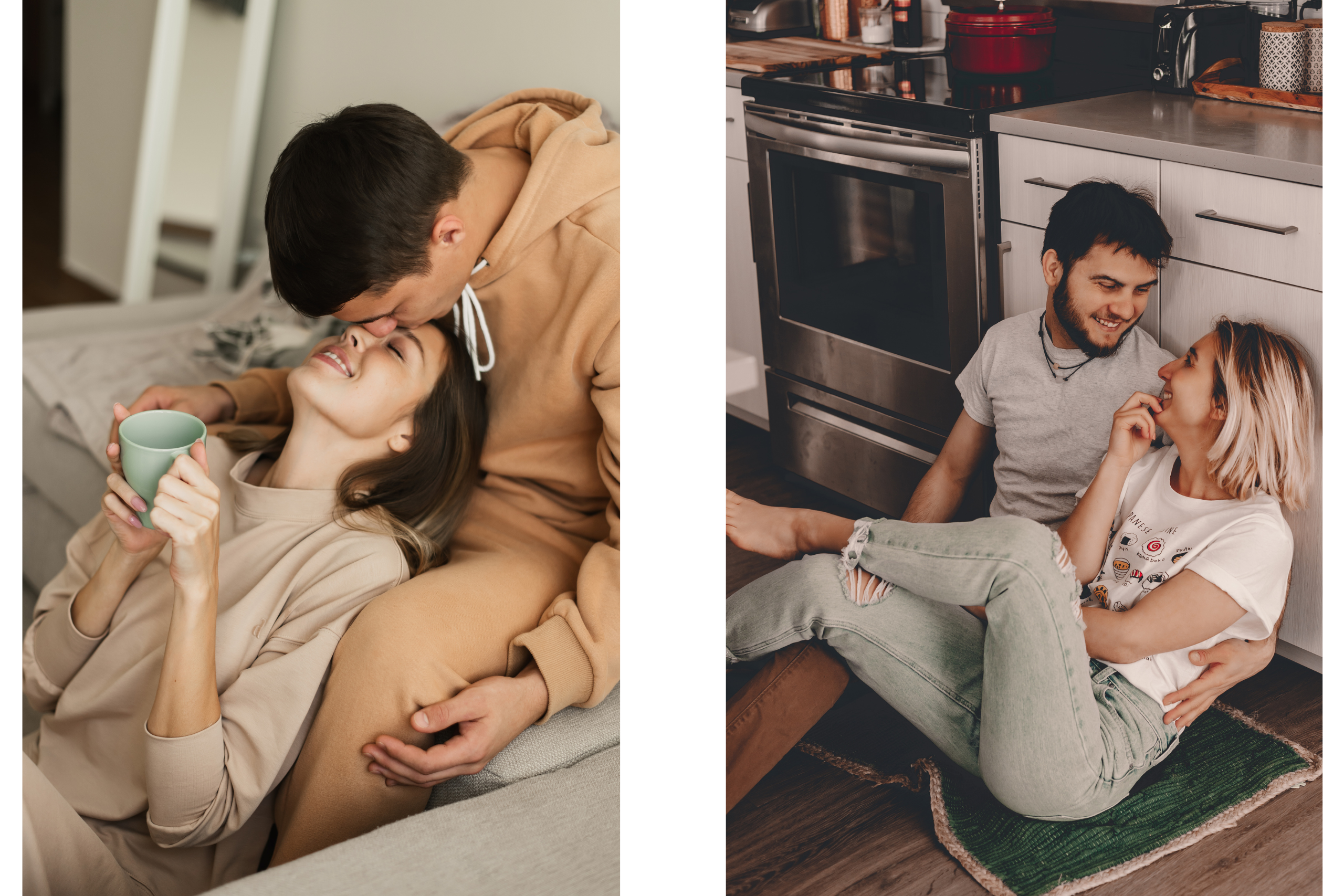 invitacion-digital-boda-rose-pink-foto-pareja-sentada-sillon-taza-de-cafe-beso-frente-y-foto-pareja-sentada-piso-de-cocina