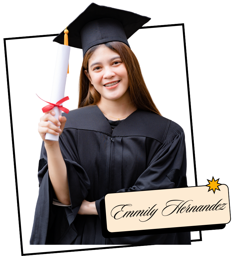invitacion-digital-gradua-classic-white-fotografia-mujer-con-toga-y-birrete-agarrando-diploma-enmarcado-negro-inclinado-fondo-transparente-y-cuadro-de-texto-nombre