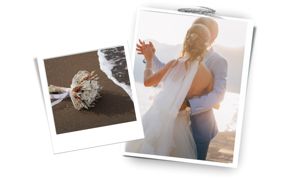 invitacion-digital-boda-ocean-foto-instantanea-ramo-en-la-playa-foto-de-pareja-bailando-en-la-playa-traje-celeste