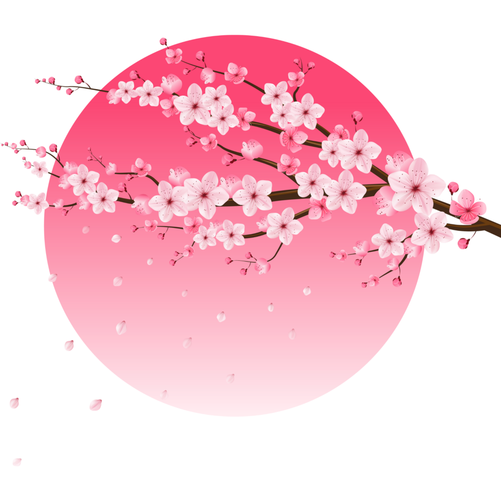 invitacion-digital-XV-sueno-sakura-rama-arbol-con-flores-rosas-y-de-fondo-sol-rojo