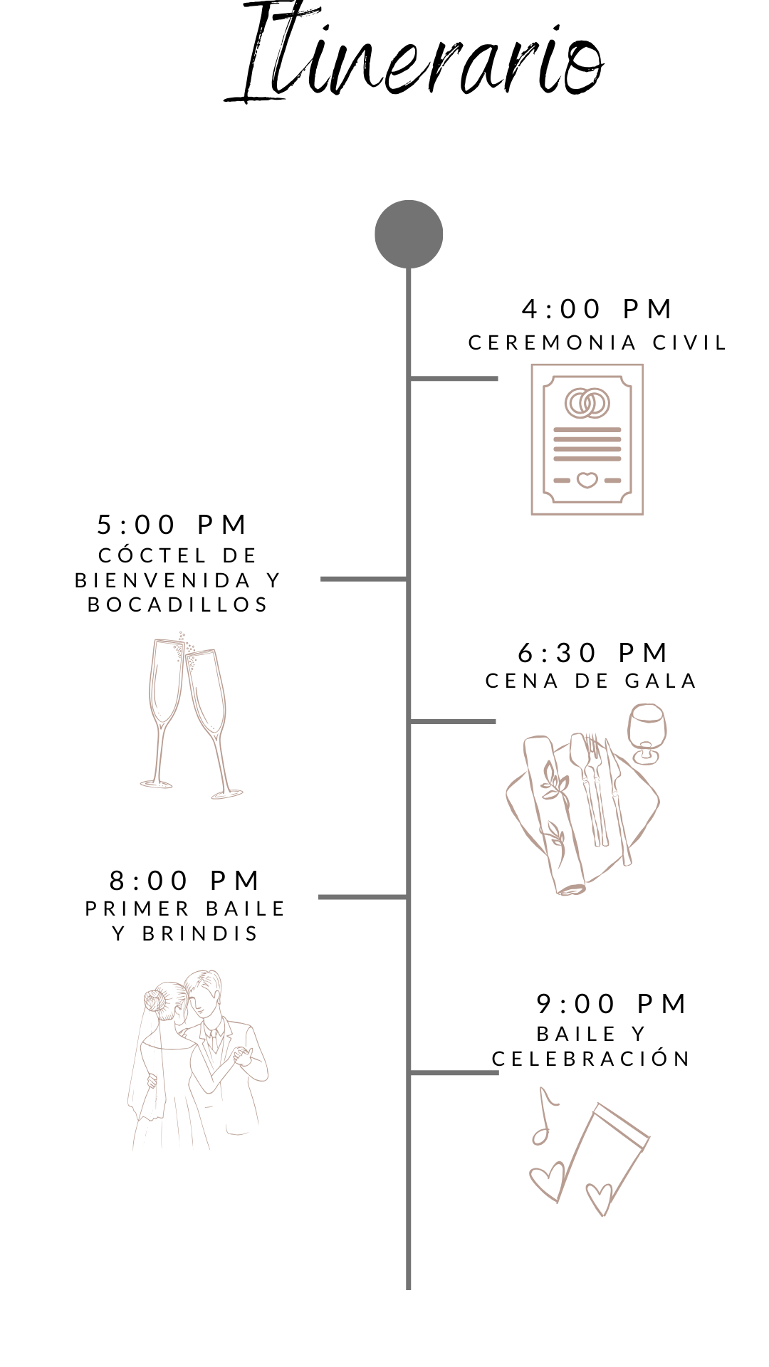 invitacion-digital-boda-jardin-secreto-del-amor-itinerario-vertical-iconos-color-bronce-contrato-copas-pareja-bailando-comida-musica