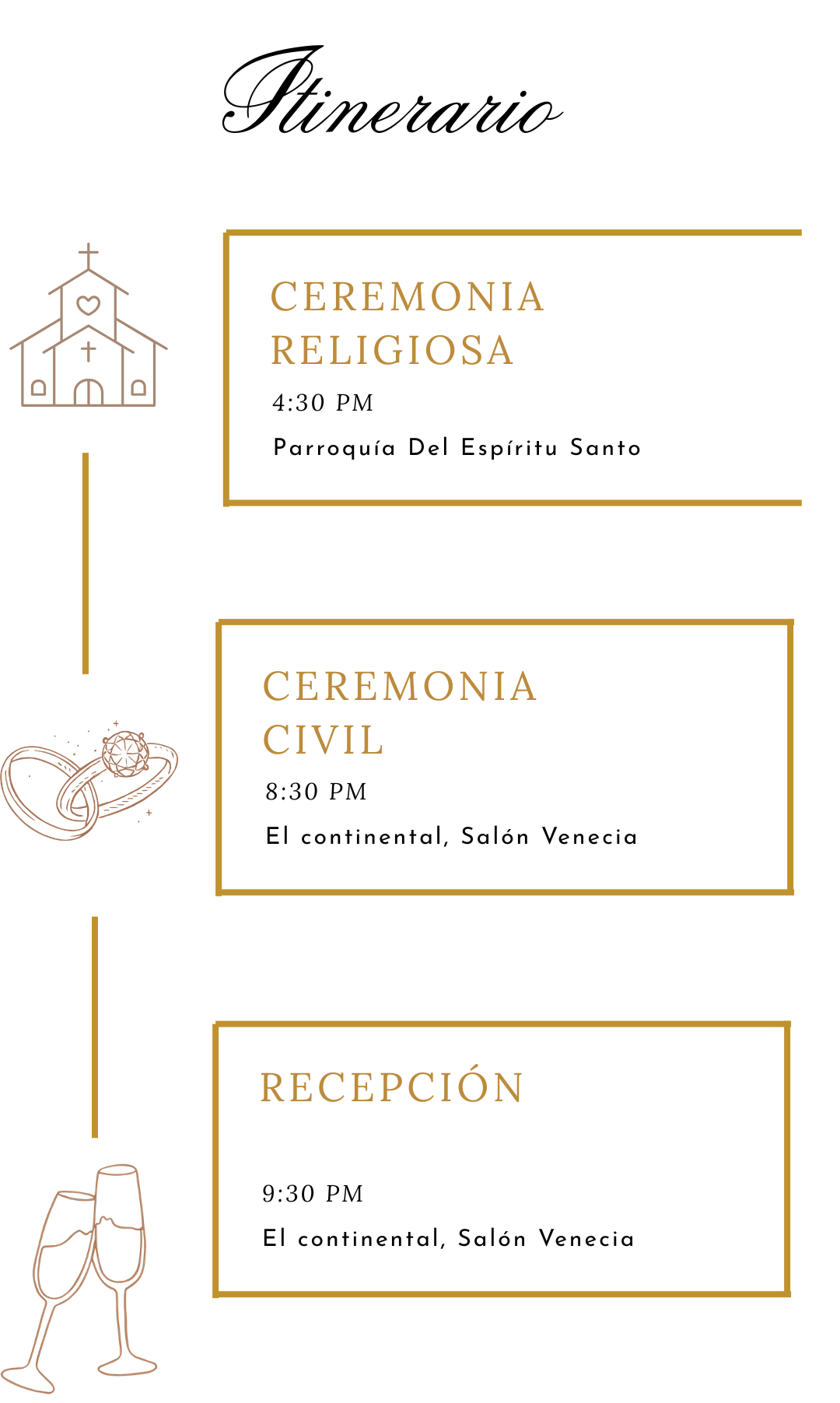 invitacion-digital-boda-sello-real-amor-infinito-itinerario-vertical-letras-doradas-iconos-iglesia-anillos-copas-fondo-blanco
